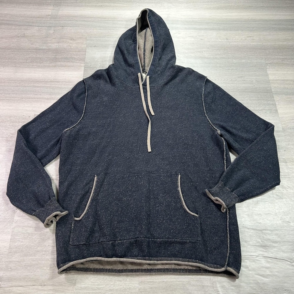 The Normal Brand Hoodie Mens Large Blue Knit Pullover Sweatshirt Pockets